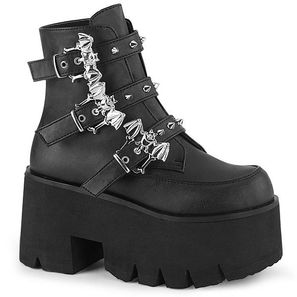Demonia Women's Ashes-55 Platform Ankle Boots - Black Vegan Leather D4218-75US Clearance
